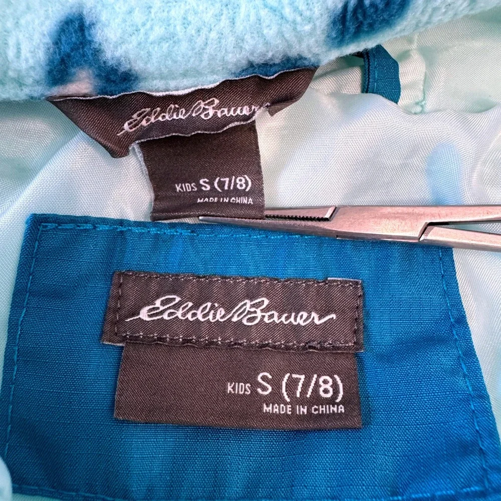 EDDIE BAUER Girls 3 in 1 Jacket Windbreaker Fleece Lining SM (7-8) Teal Outdoor